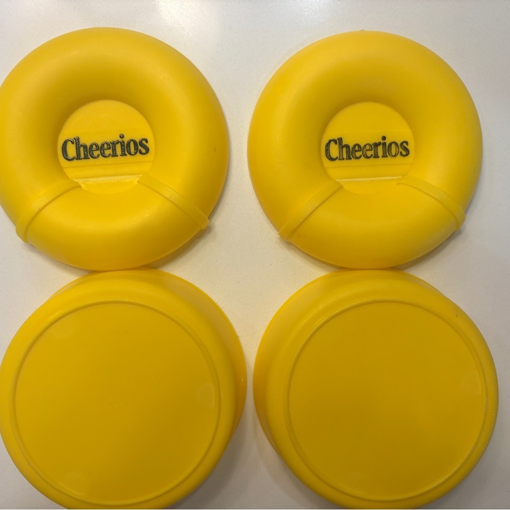 Lot of 2 Vintage Cheerios Yellow Plastic Snack Containers Bowls with Lids